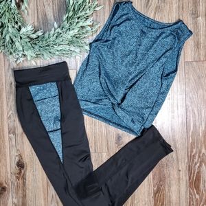 Teal Workout Crop Top + Leggings Set